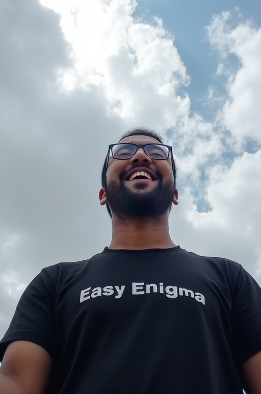 eslam is looking at the sky, laughing, his teet... copy