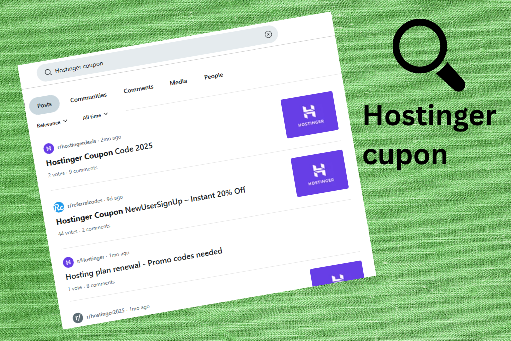 Using the Reddit search filter to find the newest Hostinger coupon code Reddit posts.