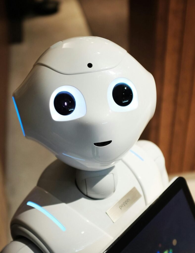 A futuristic humanoid robot in an indoor Tokyo setting, showcasing modern technology.