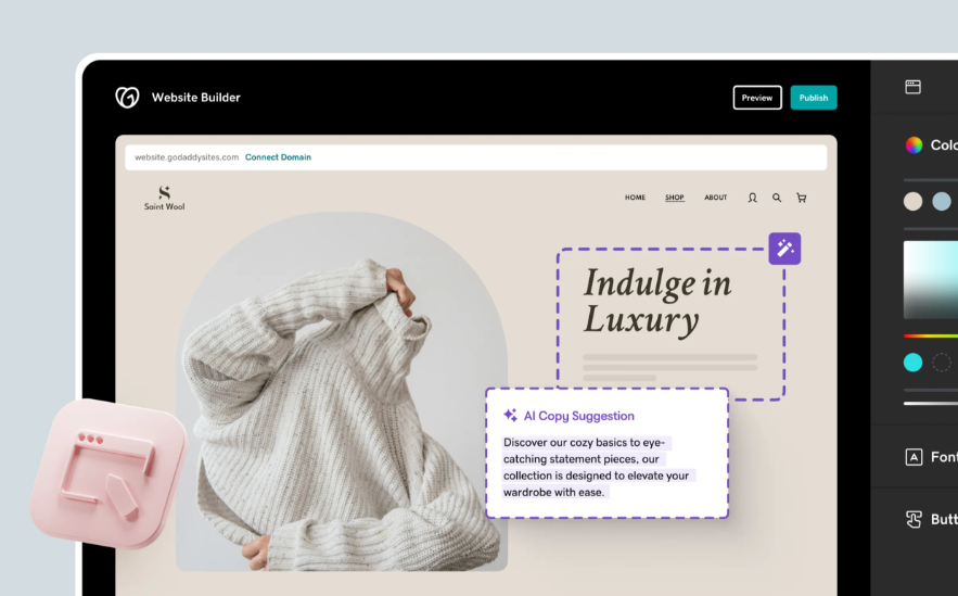 The GoDaddy Website Builder interface, showcasing simplicity in the godaddy-website-builder-vs-wordpress choice.
