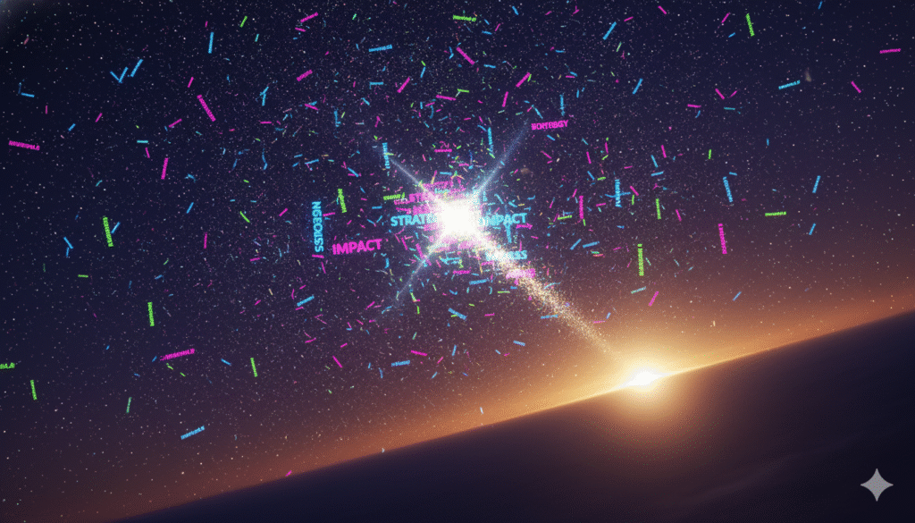 An artistic representation of the creative process between sleep and wakefulness, where scattered ideas form a clear concept, illustrating a unique niche finder technique.