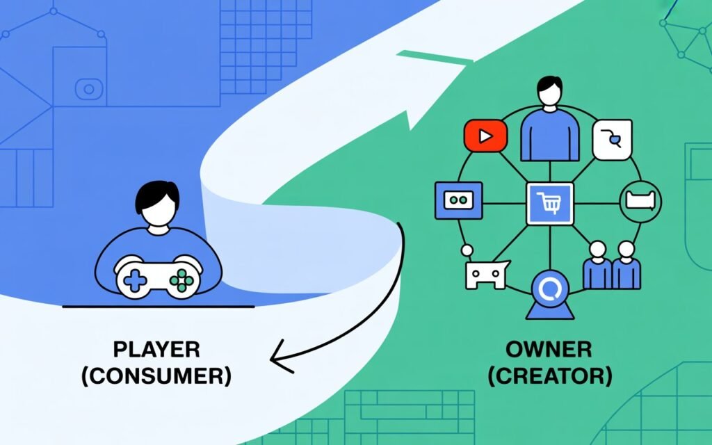 Diagram showing the shift from player to owner with a Hostinger Minecraft Server.