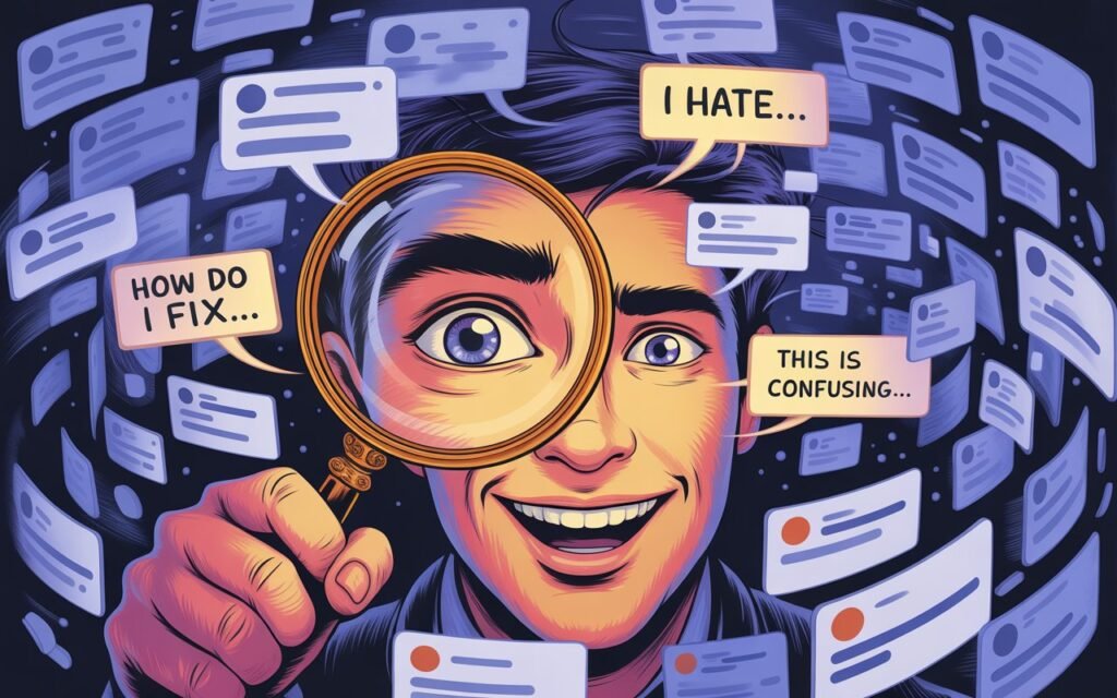 A blogger using the 'Problem Hunting' method to find profitable blog ideas.