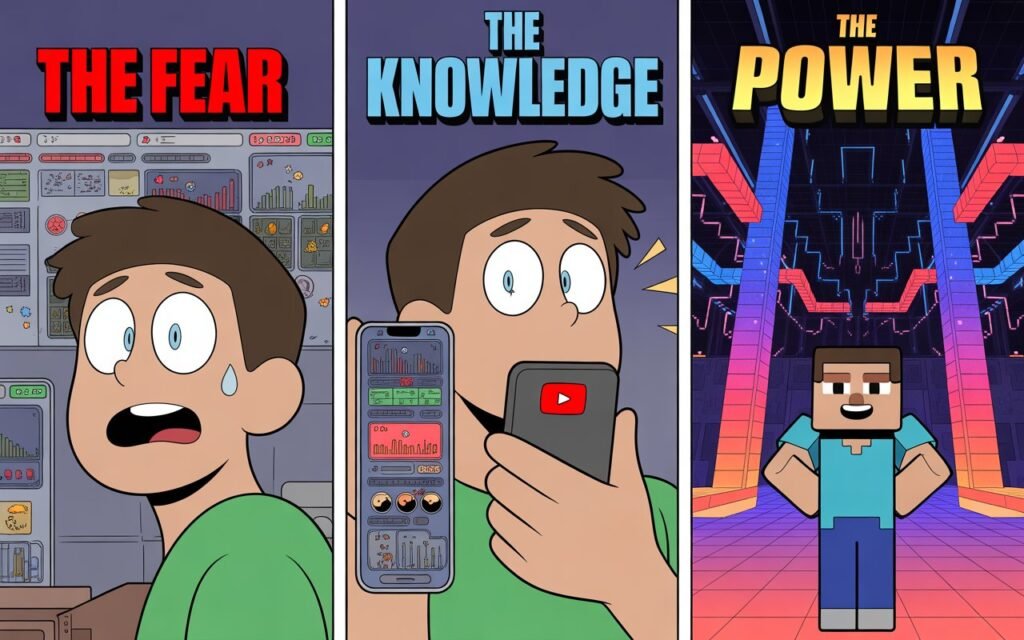 A three-step process of overcoming fear and building your world on a Hostinger Minecraft Server.