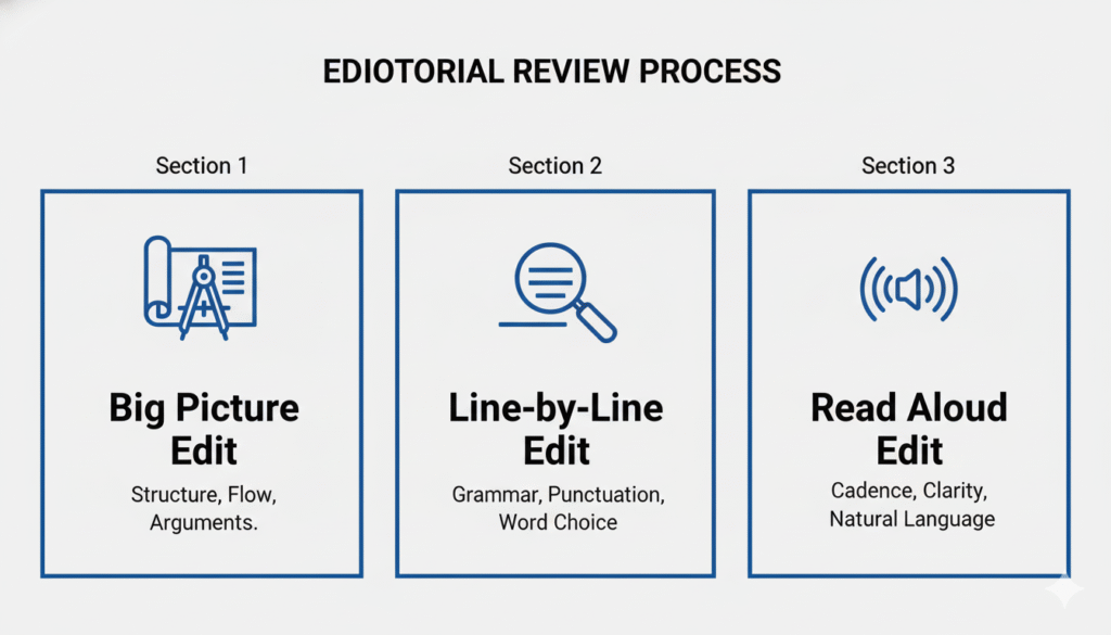 The three-step editing process for how to write your first blog post.