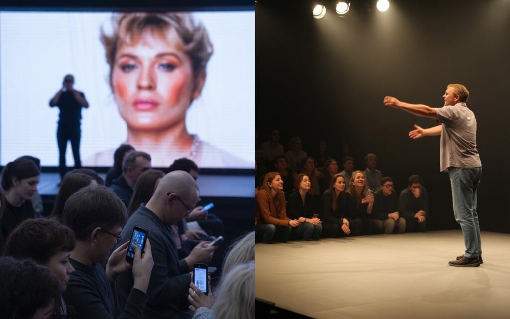 A visual metaphor showing that an authentic, personal story engages an audience more than imitating a famous influencer, a key piece of blogging advice for beginners.