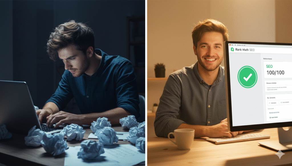 The difference between guessing and using on-page seo tools for bloggers like Rank Math.